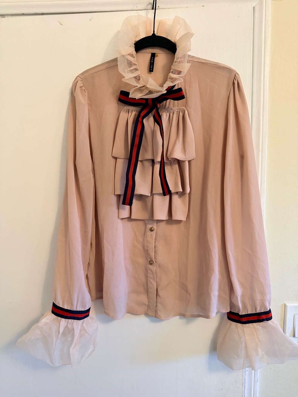 Chiffon Ruffle Bow Blouse in Blush Pink